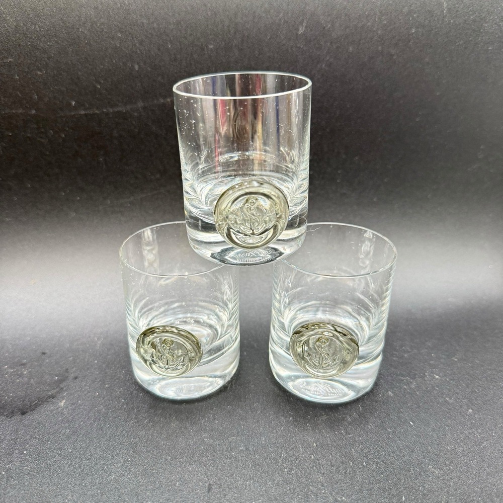 3 Rosenthal Crystal Shot Glasses Pirate Barware Collection w/Applied Anchor READ